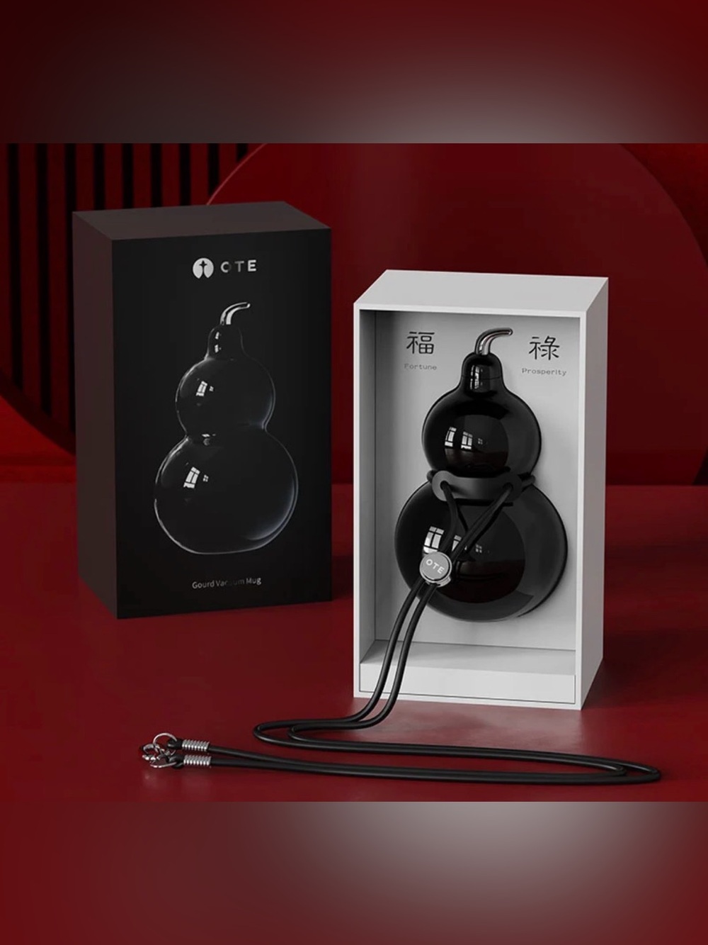 OTE 10oz Stainless Steel Gourd Bottle with shoulder strap and box. Good Fortune.